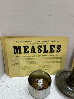 Vintage immunization signs, Cast-iron trivets, pinbacks