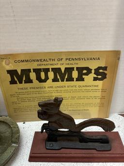 Vintage immunization signs, Cast-iron trivets, pinbacks