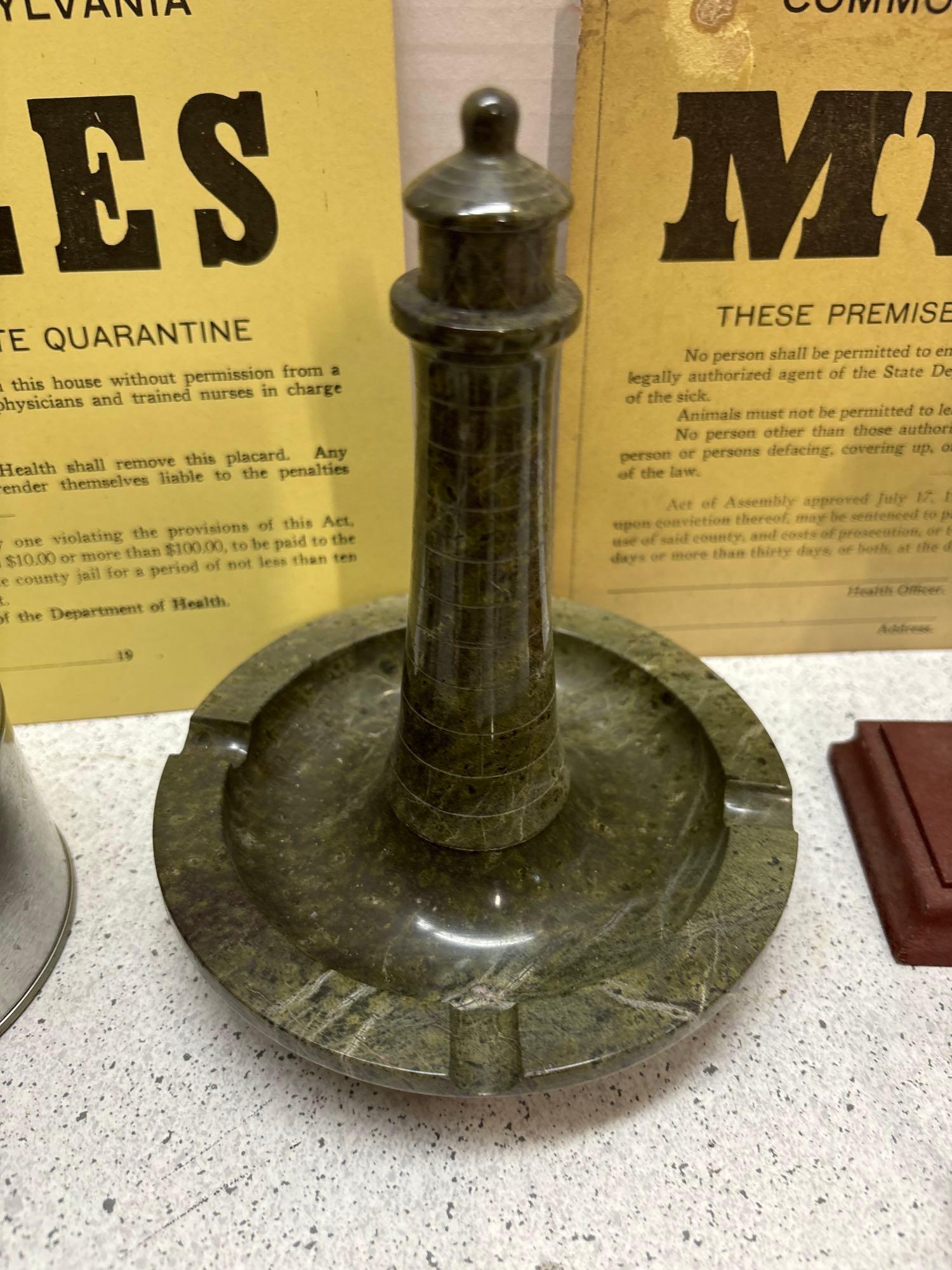 Vintage immunization signs, Cast-iron trivets, pinbacks