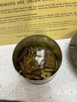Vintage immunization signs, Cast-iron trivets, pinbacks
