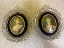 2 cameo lady portraits in crystal frames