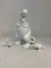 Dinosaur cookie jar, salt, and pepper set
