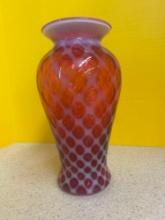 Fenton cranberry opalescent lattice, drapery vase