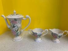 blue ridge pottery coffee pot, sugar and creamer