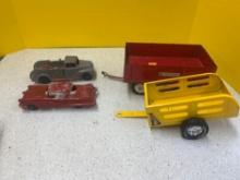 vintage metal toy, trailers, and trucks