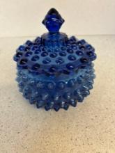 Cobalt blue hobnail candy dish