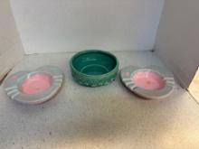 pair of Hull ashtrays and McCoy aqua planter
