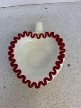 Fenton Ruby red crested heart dish
