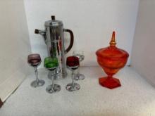 Art deco, chrome craft bar ware set