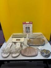 Bling lot, glitter purses, sandals etc