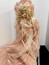 porcelain doll 28 inch with stand