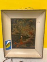 mid century Asian theme reverse painted wall light