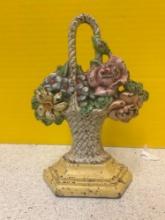 antique cast iron flower basket doorstop