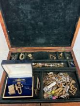 Wood box with jewelry, Including lots of tie bars