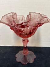 Fenton cranberry pink ruffled edge, compote, or candy dish