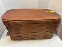 vintage 1950s antique woven splint hinged lid picnic basket