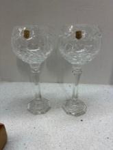 Pair of genuine hand, cut lead crystal large goblets made in Poland