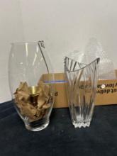 Crystal glass vase, and Hurricane candle holder
