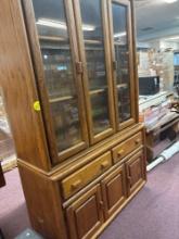 two piece oak China cabinet