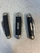 3 vintage camping pocket knives