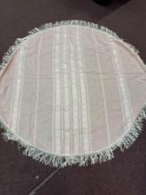 New old stock, Damask Round fringe tablecloth, vintage