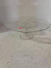 Vintage etched glass cake stand