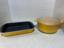 LECREUSET enamel cast iron baking dish and cast iron pot