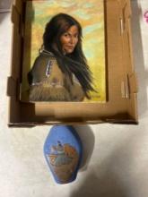 native American signed painting and pottery