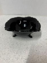 L.E. Smith Glass Black Amethyst 3-Footed Bowl