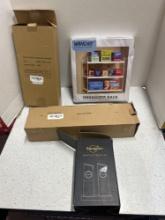 gravity electric mill set, curtain rod, wooden mug square base, organizer rack