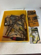 Old hand tools, and big brass lock