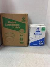 50 sets of paper containers and lids, 100 hard plastic tumblers