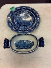 Early Staffordshire blue and white historical plate and small tureen