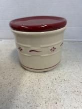 Longaberger pottery woven traditions, classic red, salt crock with lid