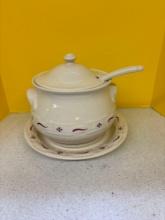 Longaberger pottery woven traditions, classic red soup terrine set
