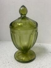 imperial art glass green covered candy jar