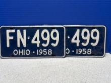 pair of matching Ohio 1958 license plate plates