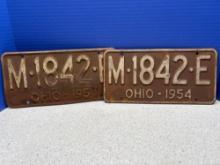 Pair of 1954 Ohio license plates matching