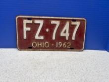 1962 Ohio license plate