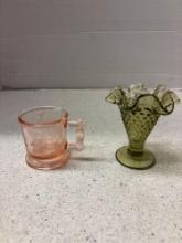 Degenhart peacock and stork childs pink depression cup mug