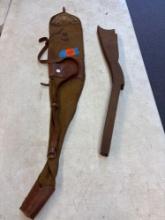 Rough cut, wood, rifle stock and bag