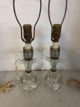 Vintage clear glass with prisms dressing, table lamps