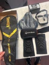 Club and racket covers, bike seat, face shield, grip strengthener and kneepads