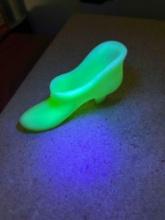 vintage glassware including uranium satin glass shoe