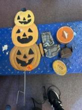 Halloween decoration, vintage pencil sharpener, Lamb shaped aluminum molds, vintage tins, etc.