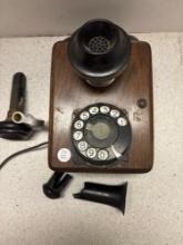 Oak wall phone with dial 6 x 9 x 4