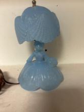 vintage light blue glass lady lamp