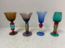set of 4 MCM colored glass cordial glasses