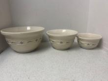 longaberger pottery 3 piece mixing bowls