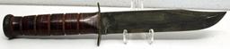 WWII U.S. Navy KA-BAR Fixed Blade Knife in Leather Sheath in Unused Condition, 7" Blade, 12 1/4"